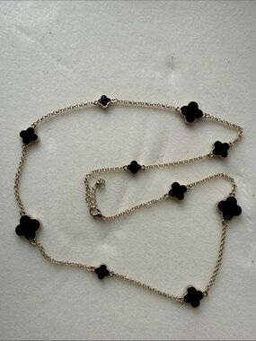 Gold Chain Necklace with Black Clover Motifs |32”